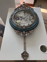 SHISEDECO Elegant, Traditional, Decorative, Hand Painted Modern Grandfather Wall Clock Fancy Ethnic Luxury Handmade Decoration, Swinging Pendulum for New Room or Office. Large. 29.5 Inch. (Blue) SHISEDECO