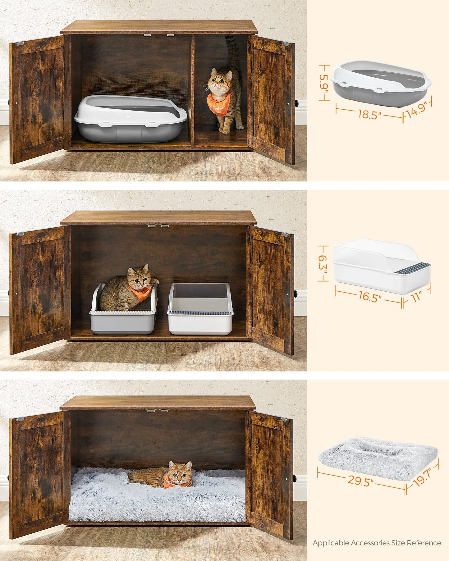 Feandrea Cat Litter Box Enclosure, Litter Box Furniture Hidden with Removable Divider, Indoor Cat House, End Table, 31.5 x 20.9 x 19.7 Inches, Rustic Brown UPCL002X01 - WoodArtSupply