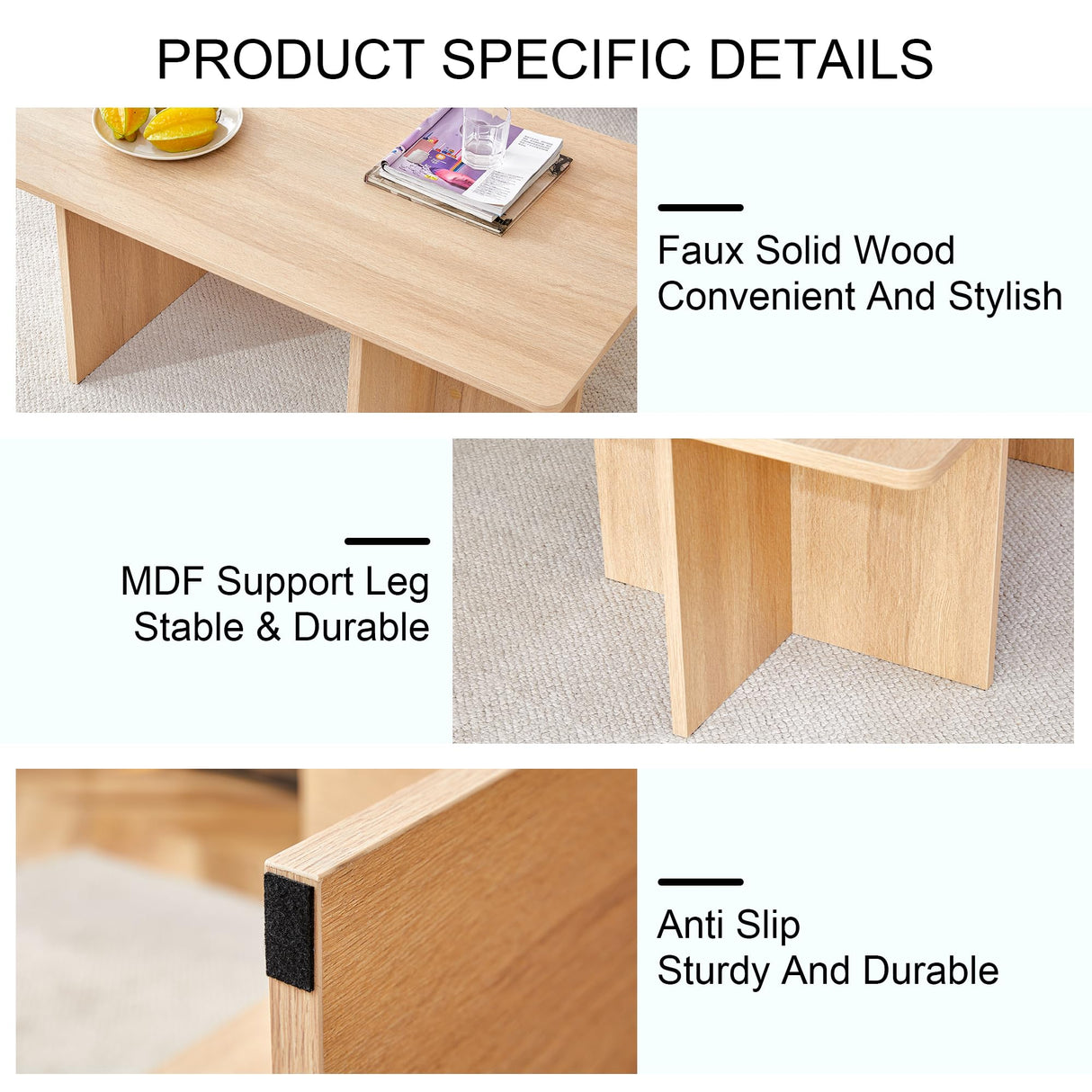 ZYLTHORN Modern Coffee Table for Living Room Light Wood Coffee Table Small Rectangle Coffee Table for Office ZYLTHORN