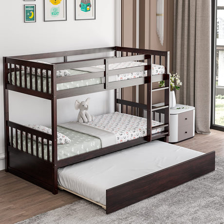 Giantex Twin Over Twin Bunk Bed with Trundle, Convertible Platform Bed Frame with Ladder & Solid Wood Frame, Space-Saving Bunk Bed for Teens & Adults, No Box Spring Needed, Espresso Giantex