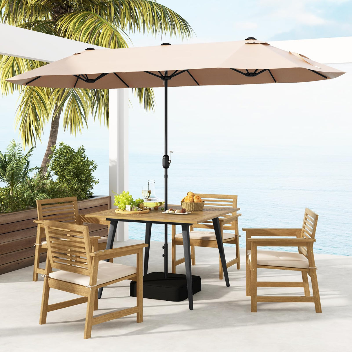 Tangkula 4-Person Outdoor Dining Table, 42.5” Acacia Wood Patio Table with 1.9” Umbrella Hole, Metal Legs & Adjustable Foot Pads, Farmhouse Bistro Table for Garden, Poolside & Backyard Tangkula