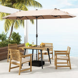 Tangkula 4-Person Outdoor Dining Table, 42.5” Acacia Wood Patio Table with 1.9” Umbrella Hole, Metal Legs & Adjustable Foot Pads, Farmhouse Bistro Table for Garden, Poolside & Backyard Tangkula