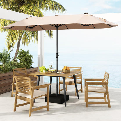 Tangkula 4-Person Outdoor Dining Table, 42.5” Acacia Wood Patio Table with 1.9” Umbrella Hole, Metal Legs & Adjustable Foot Pads, Farmhouse Bistro Table for Garden, Poolside & Backyard