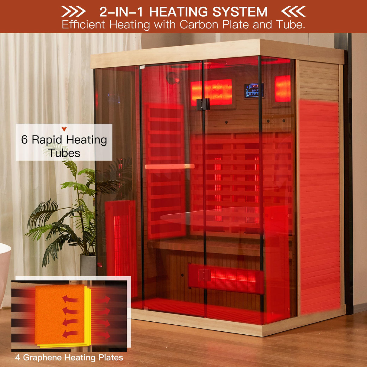 BNEHS Far Infrared Sauna,2-3 Person Home Sauna with Himalayan Salt Brick,Indoor Sauna Spa Room with Rapid Heating,Panoramic Tempered Glass&Oxygen Bar,220V BNEHS