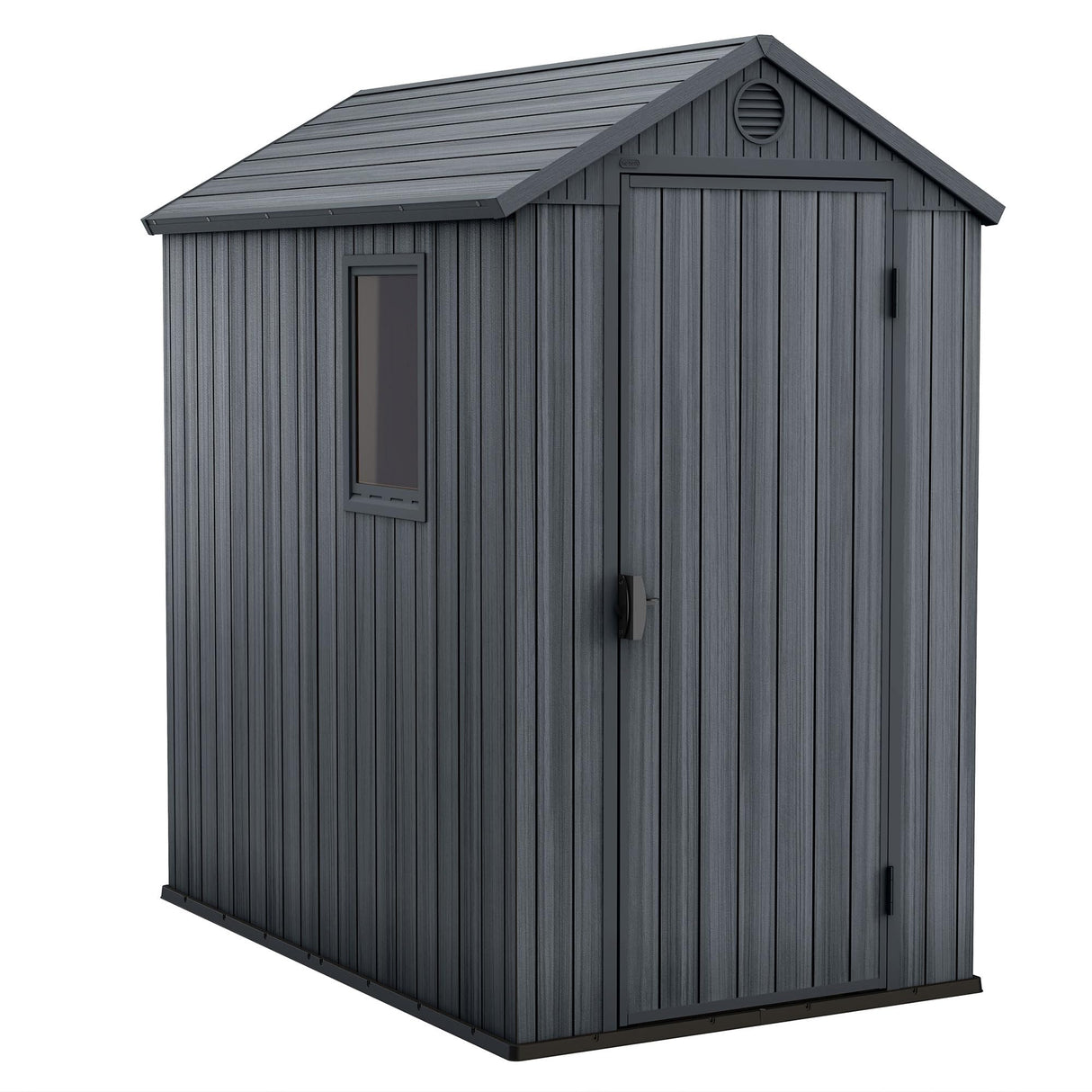 Keter Darwin 4 Ft x 6 Ft Outdoor Garden Tool Storage Shed Durable Resin Organizer with Window, Lockable Door and Built-in Ventilation, Graphite Gray Keter