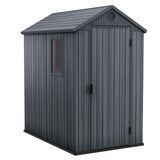Keter Darwin 4 Ft x 6 Ft Outdoor Garden Tool Storage Shed Durable Resin Organizer with Window, Lockable Door and Built-in Ventilation, Graphite Gray Keter