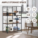 fusehome Bakers Rack with Power Outlet, Microwave Stand with Storage, Coffee Bar Organizer Cabinet with Wire Basket, Kitchen Shelf for Spices, 10 Hooks, Industrial, Brown fusehome