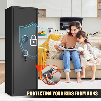 10-14 Biometric Gun Safe Rifle, Large Gun Safes for Home Rifles Pistols and Shotguns, Long Gun Storage Safe, Quick Access Fingerprint Gun Cabinet with Adjustable Rack & Removable Shelf & LED Light