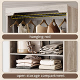 IRONCK Freestanding Closet System with 3 Wood Drawers, Modern Armoire Wardrobe with Adjustable Shelves & Hanging Rod, Walk-in Closet Systems Organizer, Rustic Maple IRONCK