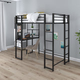 DHP Abode Space-Saving Twin Metal Loft Bed with Desk and Shelves - Black DHP