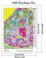 Christmas Stamped Cross Stitch Kits - Red Truck Counted Cross Stitch Kits for Beginners Adults Needlepoint Cross-Stitch Patterns Dimensions Needlecrafts Embroidery Kits Arts and Crafts WUSARPLY