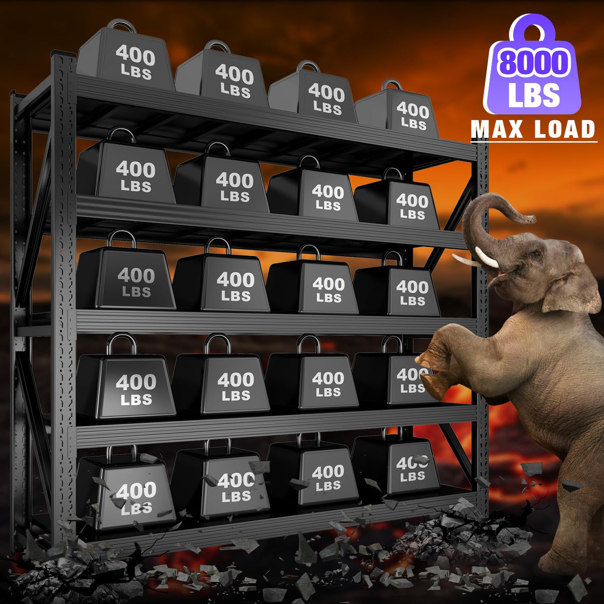 8000LBS Garage Shelving Heavy Duty, 5-Tier 71" H Storage Garage Shelves, Industrial Adjustable Metal Shelving Units for Garages, Warehouses, Kitchen, Black, 59" W x 24" D x 71" H Koestem