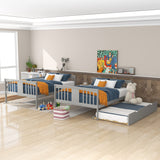 MERITLINE Bunk Bed Full Over Full, Wood Bunk Bed with Twin Size Trundle Bed and Ladder, Space Saving Design Bedroom Furniture (Gray) MERITLINE