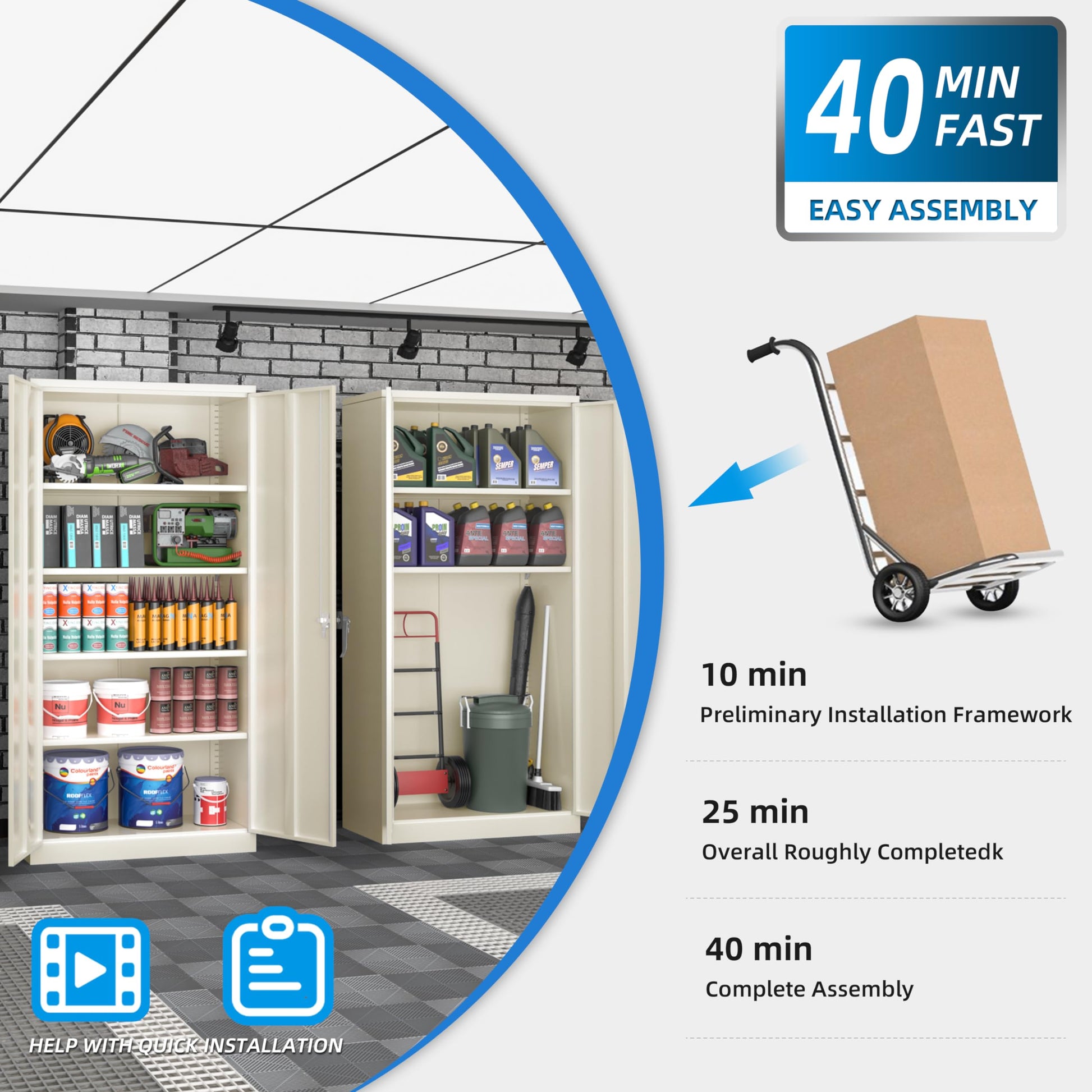 Superday 72" Lockable Steel Storage Cabinet, Locking Metal Storage Cabinets, Tall Putty Cabinet with 2 Doors and 4 Adjustable Shelves for Garage, Home Office, Classroom, Pantry, File, Easy As - WoodArtSupply