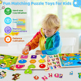 Wooden Peg Puzzles for Toddlers 2 3 4 Year Old, 4 Pack Montessori Toys Preschool Learning Puzzles for Toddlers 1-3 with Animals, Shapes, Alphabet, Wooden Toddler Toys Gifts for Kids Boys Girls Peacurh