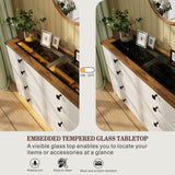 FREDEES Farmhouse Dresser for Bedroom with 8 Drawers, Wood Tall Chest of Drawers with LED Light/Charging Station/Human Sensor, Dressers Organizer for Closet, Living Room, Hallway, Antique White FREDEES