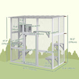 PawHut Catio Outdoor Cat Enclosure, Large Cat House, Wooden Cat Window Box with Scratching Posts, Weather Protection Roof for 1-2 Kitties, Resting Boxes, 68" x 35.5" x 70.5", White PawHut