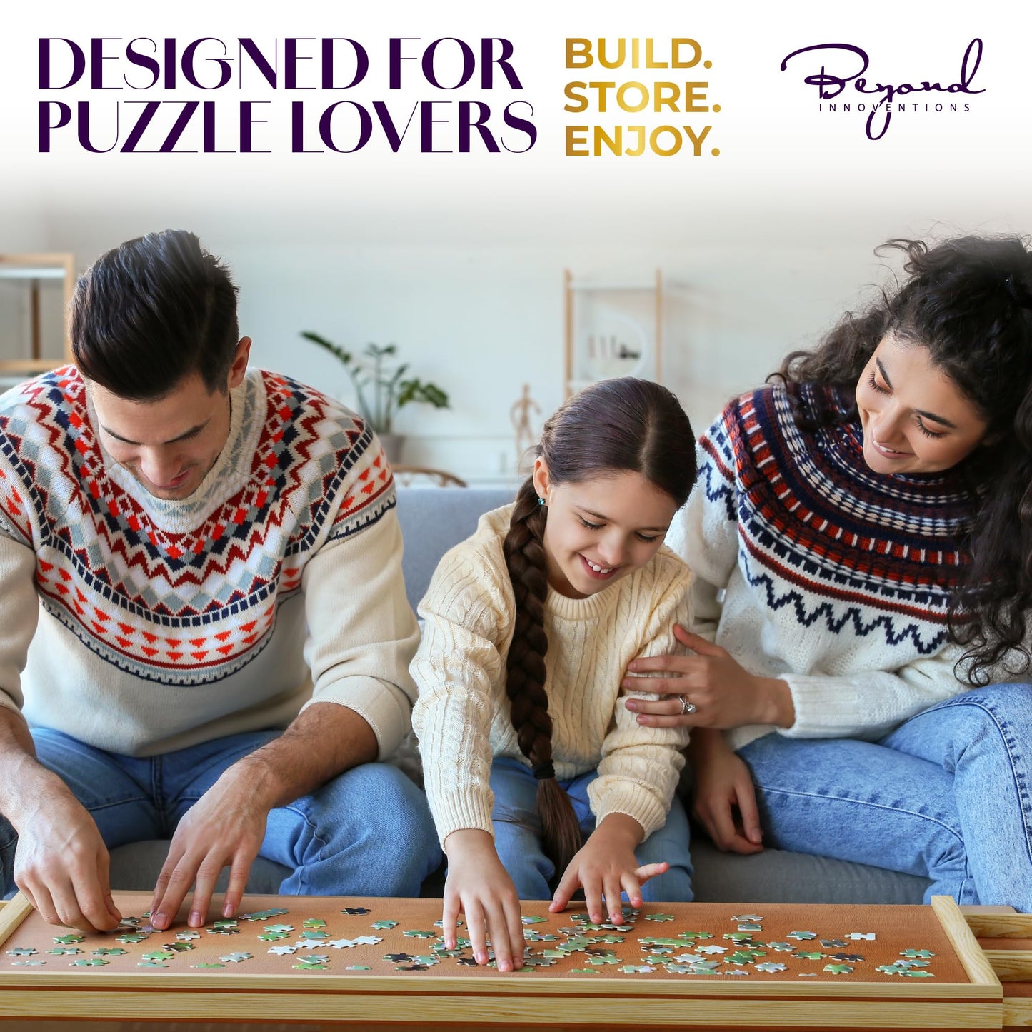 1000 Piece Wooden Jigsaw Puzzle Board - 4 Drawers, Non-Rotating Puzzle Table | 30” X 22” Jigsaw Puzzle Table | Puzzle Cover Included - Portable Puzzle Tables for Adults and Kids by Beyond Innoventions