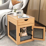 Giantex Dog Crate Furniture, Wooden Dog Kennel End Table with Removable Cushion, Storage Drawer, Latched Door, Wireless and Wired Charging, Giantex