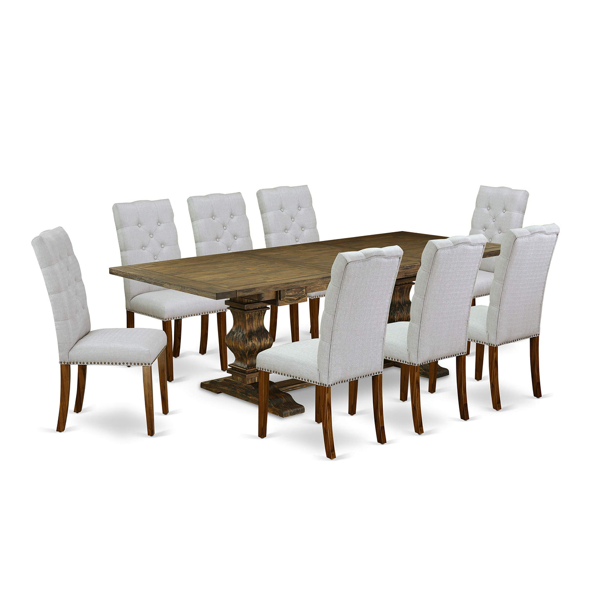 East West Furniture LAEL9-78-05 9 Piece Dining Set Includes a Rectangle Dining Room Table with Removable Leaf and 8 Grey Linen Fabric Upholstered Chairs, 42x92 Inch, Jacobean East West Furniture