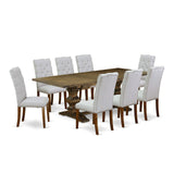 East West Furniture LAEL9-78-05 9 Piece Dining Set Includes a Rectangle Dining Room Table with Removable Leaf and 8 Grey Linen Fabric Upholstered Chairs, 42x92 Inch, Jacobean East West Furniture