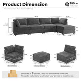 ovios Modular Sectional Sofa Couch with L-Shape Chaise Ottoman, Comfy Plush Corduroy Cloud Couches, Modern Deep Seat Sofas Set for Living Room, 5-Seater, Grey ovios