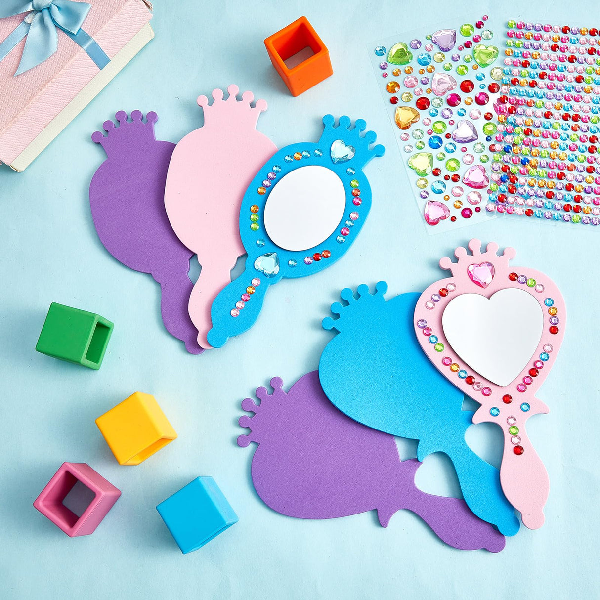 Liliful 12 Pack Princess Foam Mirror Kits Decorate Your Own Princess Mirrors Party Supplies Kids Unbreakable Toy Crafts for Girls Party Favors Birthday DIY Decorations (Pink, Purple, Blue,Cute) Liliful