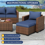 Amopatio Outdoor Patio Furniture Sets, 8 Pieces Wicker Patio Furniture, Outdoor Sectional Patio Couch Set with Ottoman, Outdoor Conversation Set with 44" Gas Fire Pit (Navy Blue) Amopatio