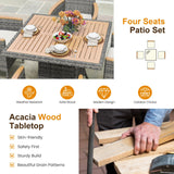 Wisteria Lane Patio Dining Sets for 8, All Weather Rattan Outdoor Table and Chairs with Acacia Wood Tabletop, Patio Dining Furniture with Removable Cushions for Deck Garden, Backyard, Gray Wisteria Lane