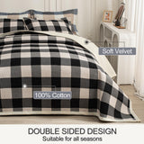 tohrisa Cotton Plaid Quilt Set, Ultra Soft 3 Pieces King Size Bedding with 2 Pillow Shams, Lightweight Reversible Coverlet Bedspread with Wave Quilting for Summer, 108"x96", Grid-Black White tohrisa