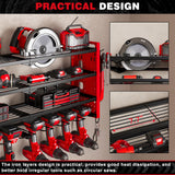 NattyDot Power Tool Organizer Wall Mount,Cordless Drill Organizer,4 Layers Large Capacity Tool Rack with 8 Drill Holders (RED) NattyDot