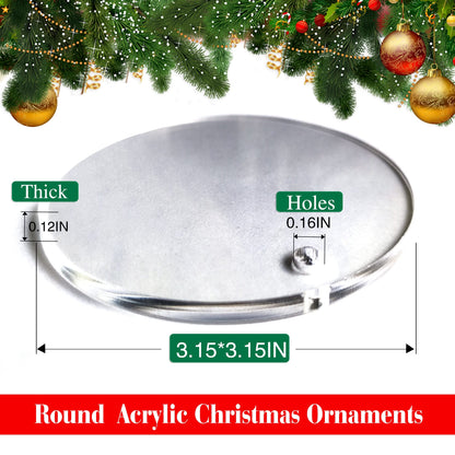 30 Pcs 3.15 Inch Acrylic Sublimation Ornament Blanks with Holes, Round Acrylic Christmas Ornaments for DIY Painting, Hanging Ornaments for Christmas Tree Decoration