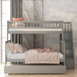 Harper & Bright Designs Bunk Beds Twin Over Full Size, Bunk Bed with Trundle,Storage Shelf and Stairway,Wood Bunk Beds with Full-Length Guard Rail for Kids and Teenagers,No Box Spring Needed, Grey Harper & Bright Designs