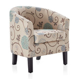 BELLEZE Living Room Chair, Linen Round Accent Barrel Chair, Club Tub Sofa Chair for Bedroom, Corner Chair with Flared Legs and Cozy Soft Padding - Highland (Floral Print) BELLEZE