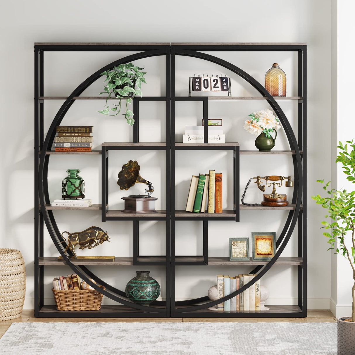 Industrial 5-Tier Etagere Bookcase by Tribesigns in Vintage Grey - Stylish Storage Solution for Home & Office Tribesigns