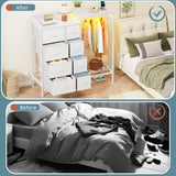 HIGDBFE 8-Drawer Dresser with Hanging Rack, Fabric Dresser with Charging Station & LED Lights, 42" W Dressers with Wooden Top for Clothes Storage, Fabric Chest of Drawers for Bedroom, White HIGDBFE
