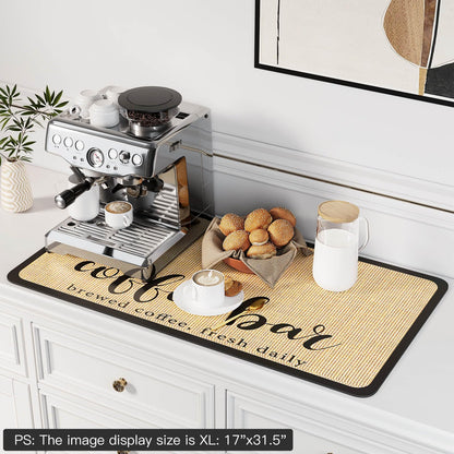 DK177 Coffee Mat Coffee Bar Mat Hide Stain Absorbent Drying Mat with Waterproof Rubber Backing Fit Under Coffee Maker Coffee Machine Coffee Pot Espresso Machine Coffee Bar Accessories