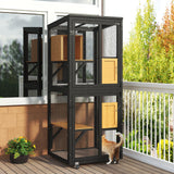 TIMHAKA Cat Catio Outdoor Enclosure, 4 Tiers Cat Playen Catio with Wheels, Resting Box, Sunshine Panel Waterproof Roof, Large Pet House Cage with Removable Wood Bottom and Easy Clean PVC Layer, Black TIMHAKA