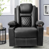 YITAHOME Recliner Chair,PU Rocking Chair for Adults,Swivel Recliner with Cup Holders,Heat and Massage,Single Sofa Seat with Side Pockets for Living Room/Bedroom,Black YITAHOME