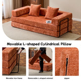 Trygoal Convertible Floor Sofa Bed, Foldable Mattress Cloud Couch with Pillow Back & Armrest, Chenille Sleeper Sofa Bed with Fixed-Shape Frame, Compressed Couch for Living Room Bedroom, Orange Trygoal