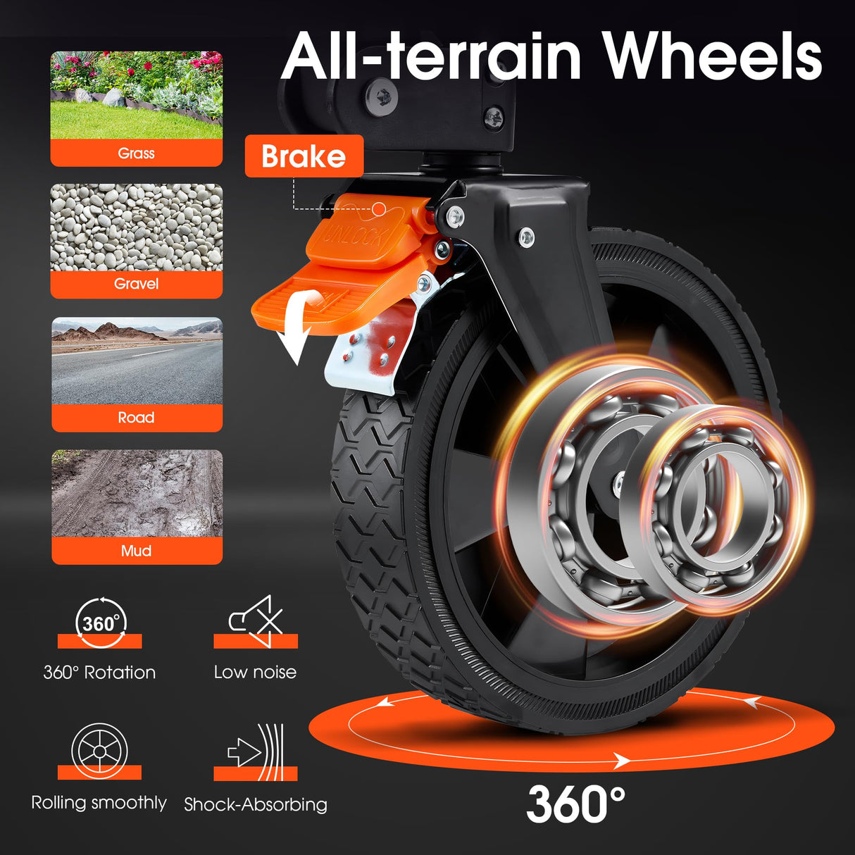 Homgava 140L Collapsible Folding Wagon Cart with 350LBS Resting Weight Capacity, Heavy Duty Garden Cart with All-Terrain&Brake Wheel, Utility Wagon with Side Pocket for Camping,Shopping,Sports,Black Homgava