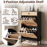 IRONCK Shoe Cabinet with 2 Flip Drawers, Shoe Storage Cabinet for Entryway, Free Standing Shoe Storage Organizer with Rattan Doors Slim Narrow Shoe Rack Cabinet, Black IRONCK