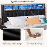 Alohappy Full Size Upholstered Bed Frame with Bookcase Headboard, LED Lighting & Charging Station Alohappy