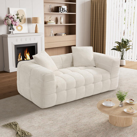 DAMAIFROM 66.5" Chenille Cloud Sofa Couch with 2 Soft Pillows, Comfy Upholstered Chenille 2 Seater LoveSeat Sofa, Modern Deep Seat Sherpa Cloud Couch, Oversized Love Seat for Living Room, Beige White DAMAIFROM