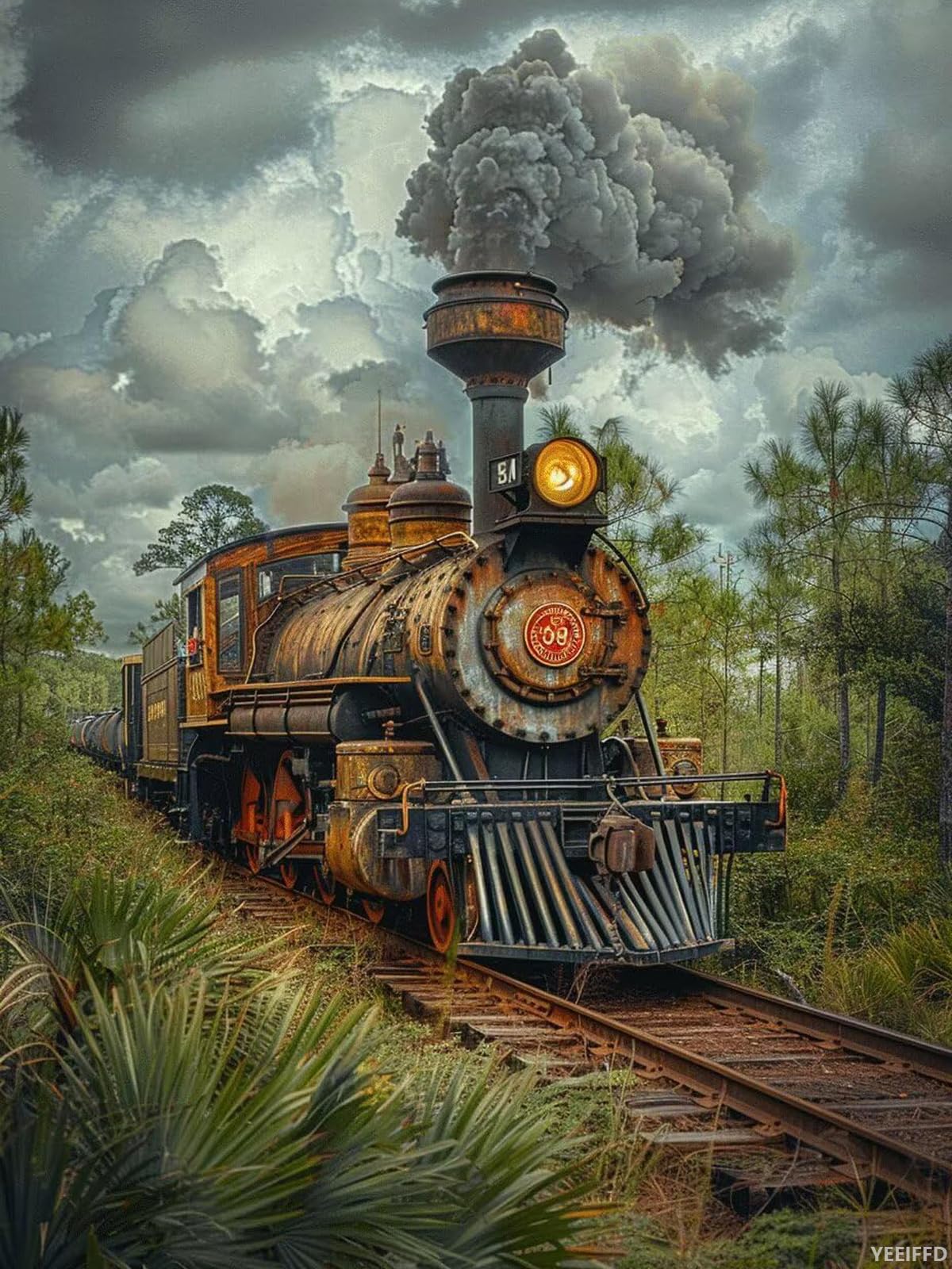 Train Diamond Art Kits for Adults, Diamond Painting Train Gem Arts and Crafts for Adults, 5D Round Full Drill Crystal Embroidery Paintings Pictures, Hobbies for Women, Home Wall Decor 12x16 Inch YEEIFFD