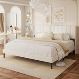 King Size Bed Frame with Vertical Chanel Tufted Headboard and Wingback, Upholstered Platform Bed, Strong Wooden Slats, Easy Assembly, Noise Free, No Box Spring Needed, Beige Velvet HAOARA