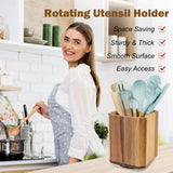 RedCall Acacia Wood Utensil Holder, 360° Rotating Large Cooking Utensil Organizer, Kitchen Tool Storage for Countertop,Spoon Spatula Holder for Kitchen Counter,Farmhouse Kitchen Decor RedCall