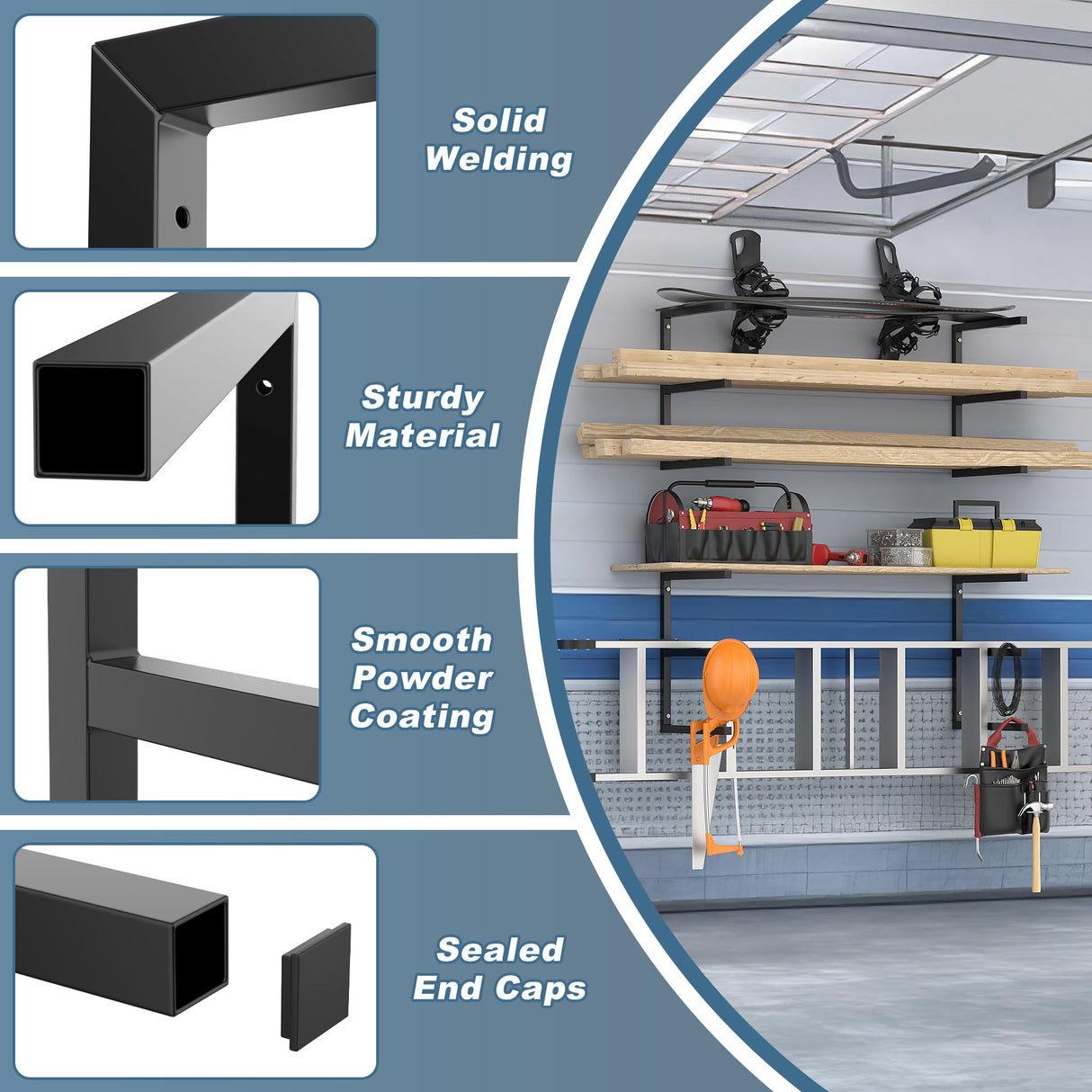 Ultrawall Lumber Storage Rack Wall Mount Wood Storage Racks, Metal Wood Organizer Racks for Shed, Workshop, Garage, Holds Up 220 LBS Per Level (Pack of 2, Black) Ultrawall