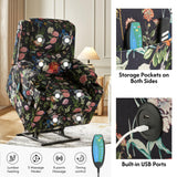 The support you need Lay Flat Dual Motor Power Lift Recliner Chair with Massage and Heat for Elderly, Floral Pattern Lift Chair with USB Ports, Cup Holders, Side Pockets, Black The support you need