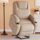 Flamaker Power Lift Recliner Chair with Massage Ergonomic Recliner Chair for Elderly People, Single Sofa with Cup Holders, Side Pockets (Beige) Flamaker
